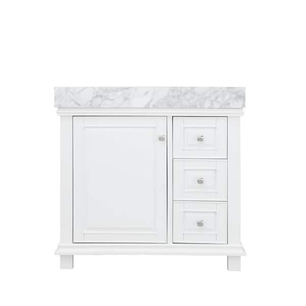 Altair Jardin 36 in. Bath Vanity in White with Carrara Marble Vanity Top in White with White Basin
