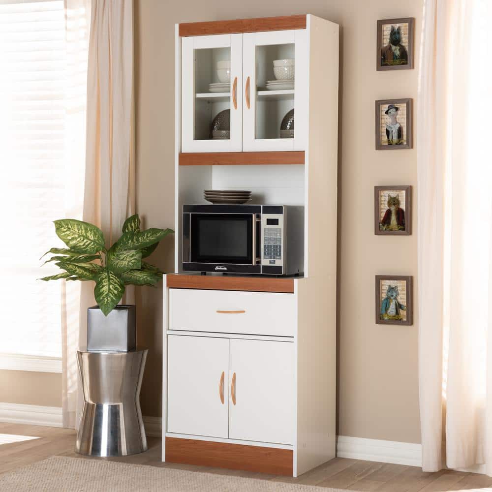 White and Cherry Wood Quintuple-Tier Kitchen Pantry