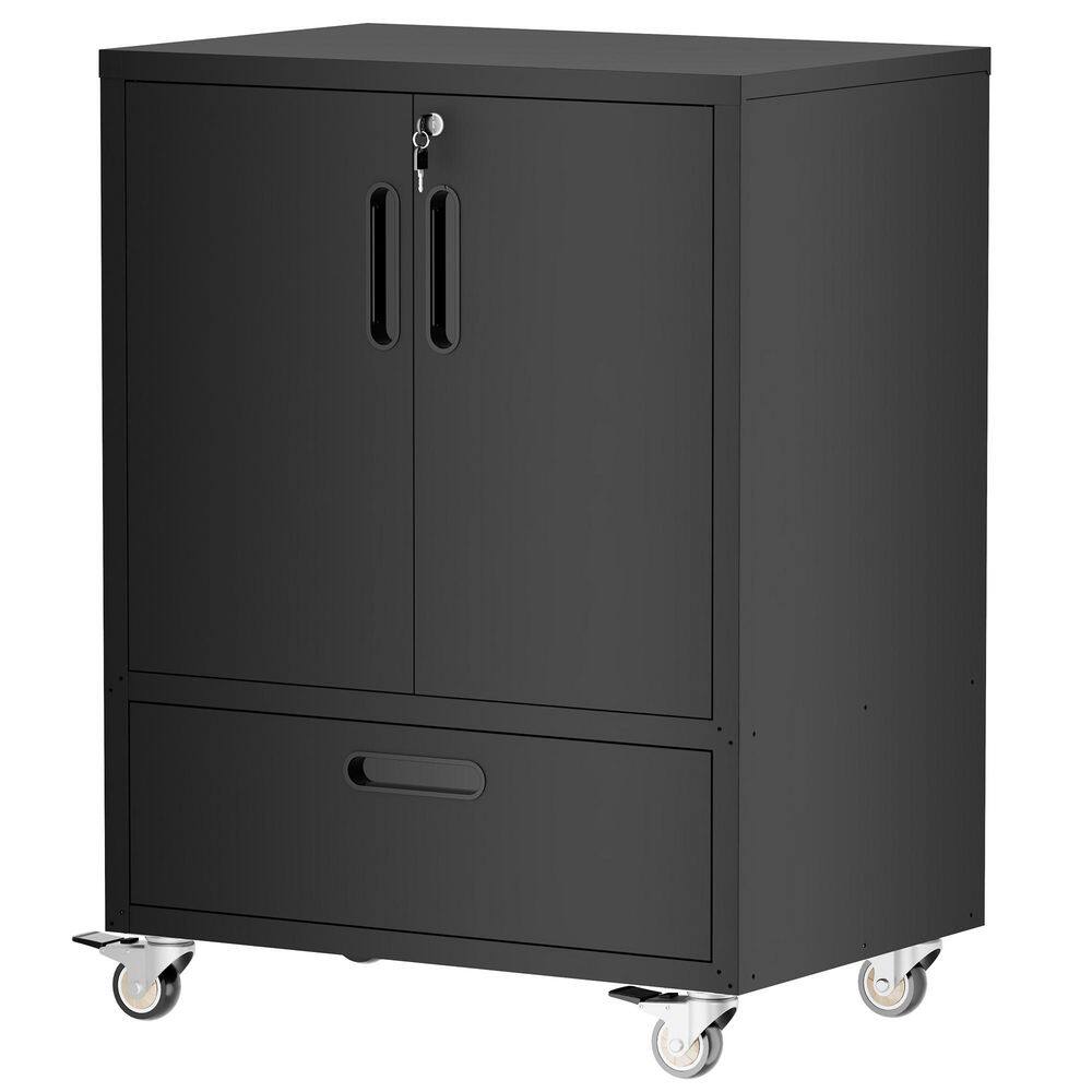 20.1 in. W 1-Drawer+1-Adujstable Shelf Black Garage Metal Sturdy Rolling Storage Tool Carts for Garages and Warehouses price history on PriceWatchPro