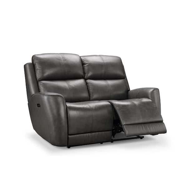 DEVON & CLAIRE Tinsley 63 in. Wide Slope Arm Leather Power Reclining Loveseat with Power Headrests, Gray