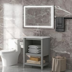 36 in. W x 28 in. H Rectangular Framed Dimmable LED Defogger Wall Bathroom Vanity Mirror in Copper Free Sliver