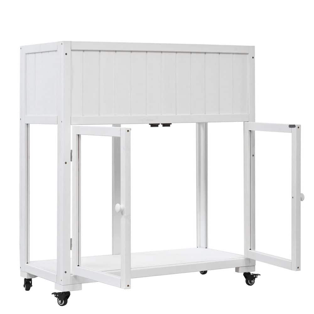 White 35.4 in. W x 17.7 in. D x 37.4 in. H Wood Greenhouse, Garden Raised B