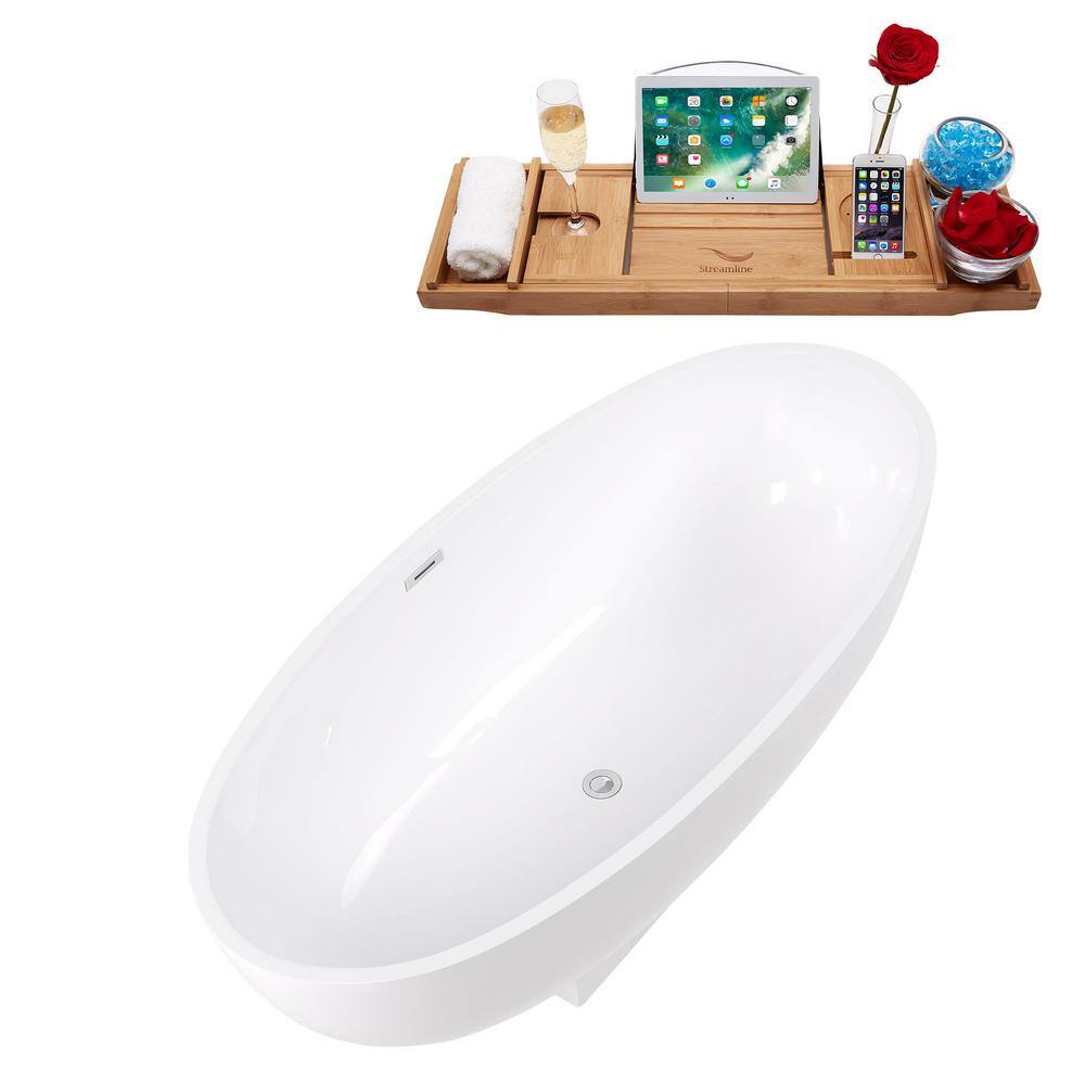 67" White Fiberglass Clawfoot Soaking Bathtub