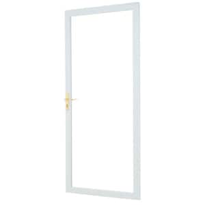 36 in. x 80 in. 2000 Series White Universal/Reversible Fullview Etched Glass Aluminum Storm Door with Brass Hardware
