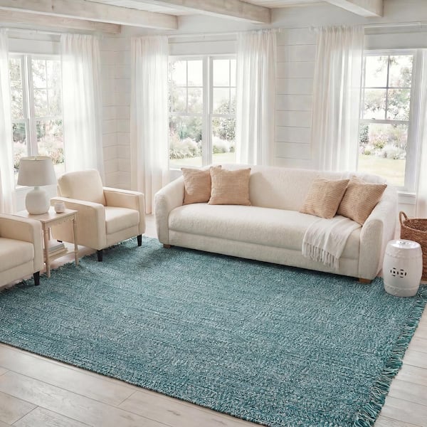 Braided 8 ft. x 10 ft. Turquoise Te ft. xtured Washable Area Rug