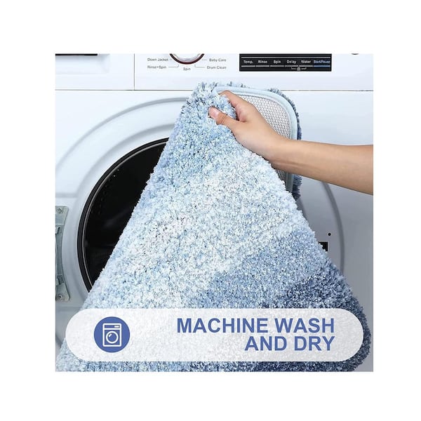 59 in. x 24 in. Blue Stripe Microfiber Rectangular Shaggy Bath Rugs