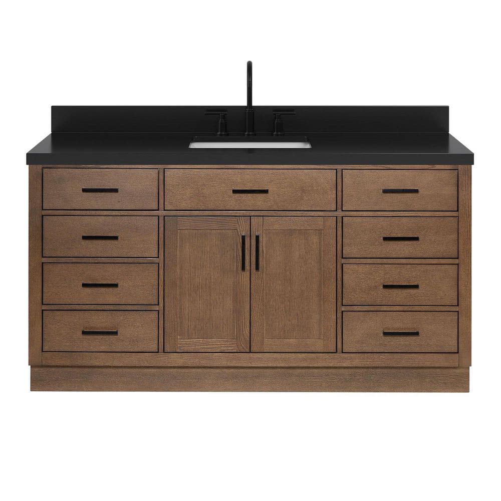 Hepburn 66 in. Single Sink Freestanding Bath Vanity in Brown Oak with Carbon Black Quartz Top price history on PriceWatchPro