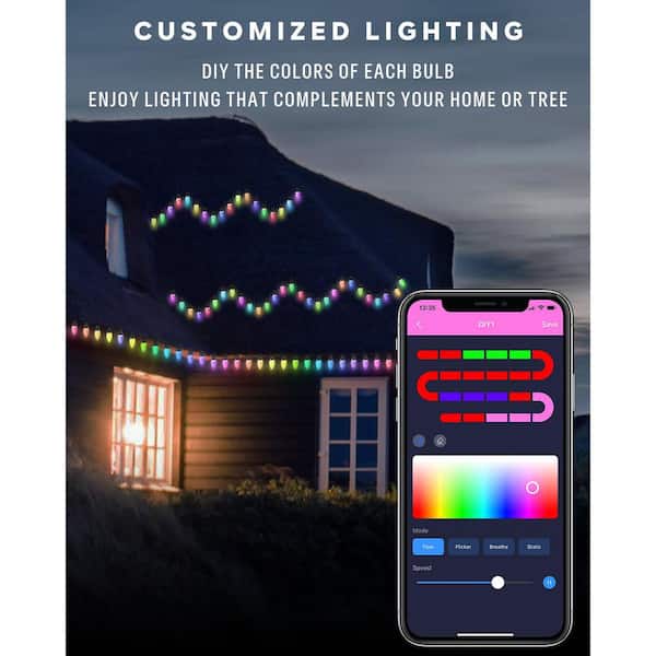 AVATAR CONTROLS - 33 ft. Smart String Lights Extendable C9 DIY Color Changing APP Remote Controlled Music Timer 50 LED