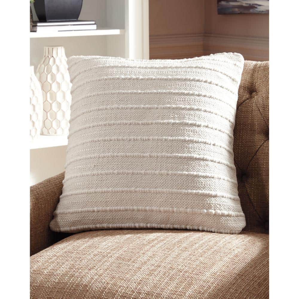 Cream Handwoven Square Embroidered Throw Pillow