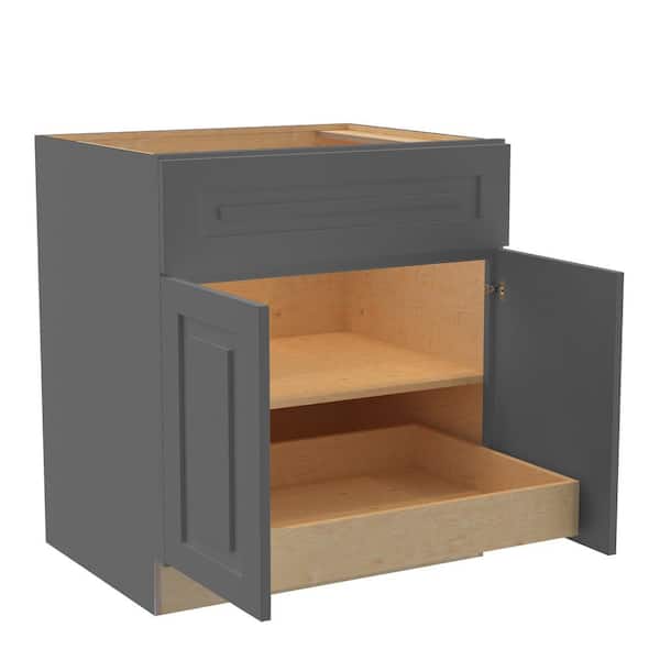 Home Decorators Collection Grayson 30 in. W x 24 in. D x 34.5 in. H Assembled Plywood Base Kitchen Cabinet in Deep Onyx with 1ROT Soft Close