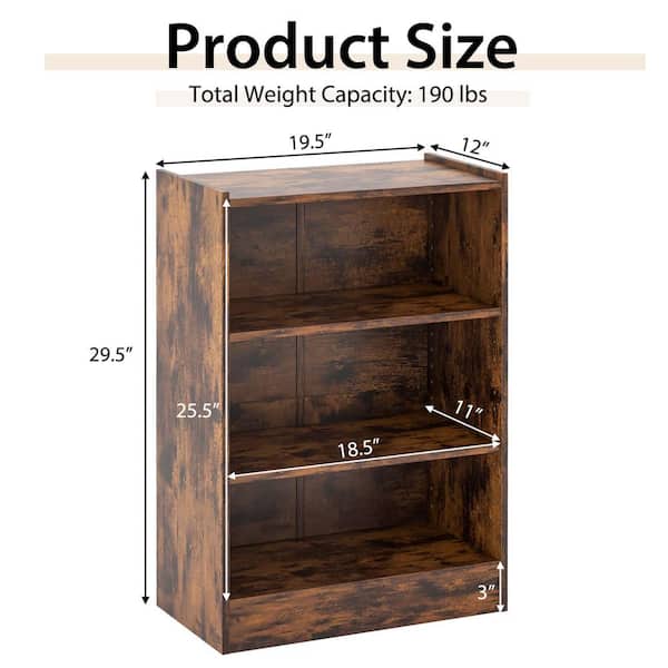 Costway Brown 3-Tier 29.5 in. H Engineered Wood Bookcase