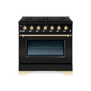 CLASSICO 36" 5.2CuFt. 6 Burner Freestanding Dual Fuel Range Gas Stove and Electric Oven, Matte Graphite with Brass Trim