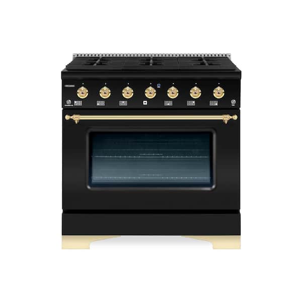 Hallman CLASSICO 36" 5.2CuFt. 6 Burner Freestanding Dual Fuel Range Gas Stove and Electric Oven, Matte Graphite with Brass Trim