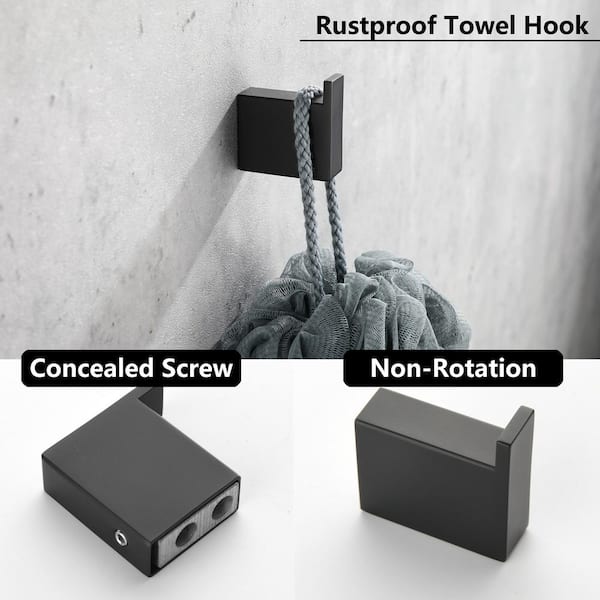 Stainless Steel 3 -Piece Bath Hardware Set with Hand Towel Holder Toilet Paper Holder Towel/Robe Hook in Matte Black