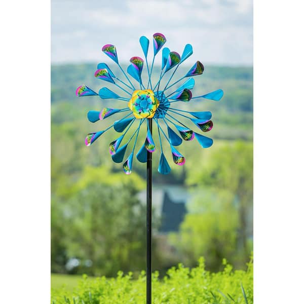 Windmill Large Blue Metal Wind Spinner Kinetic Whirligig Yard Garden ...