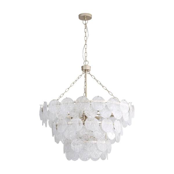 Golden Lighting - Cascada 780-Watt 13 Light Aegean Silver Statement Pendant Light with Cirrus Cloud Glass Shade, No Bulbs Included