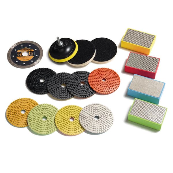 4 in. Diamond Polishing Pads and Hand Sanding Blocks Kit, with 4-1/2 in. Diamond Super Thin Turbo Mesh Rim Blade