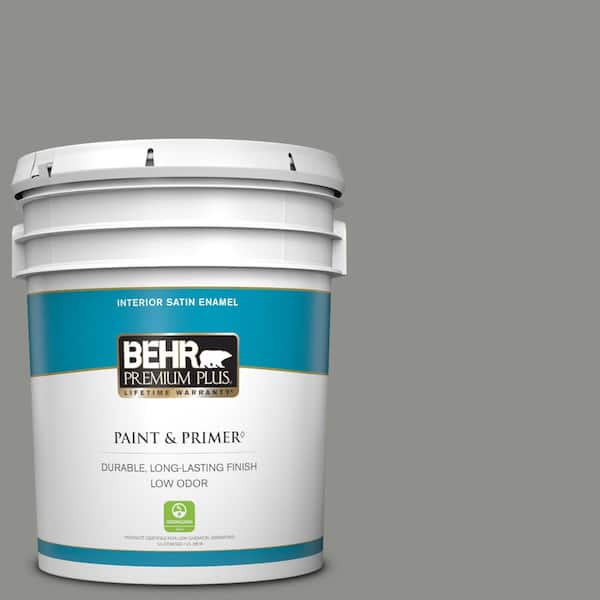 BEHR PREMIUM PLUS 5 gal. #PPU24-20 Letter Gray Satin Enamel Low Odor Interior Paint & Primer