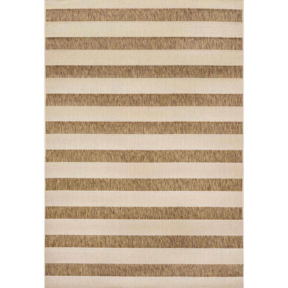 Beige and Brown Stripe Synthetic 8' x 10' Indoor/Outdoor Rug