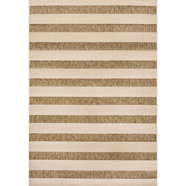 Aveiro Wide Stripe Beige/Brown 8 ft. x 10 ft. Indoor/Outdoor Area Rug