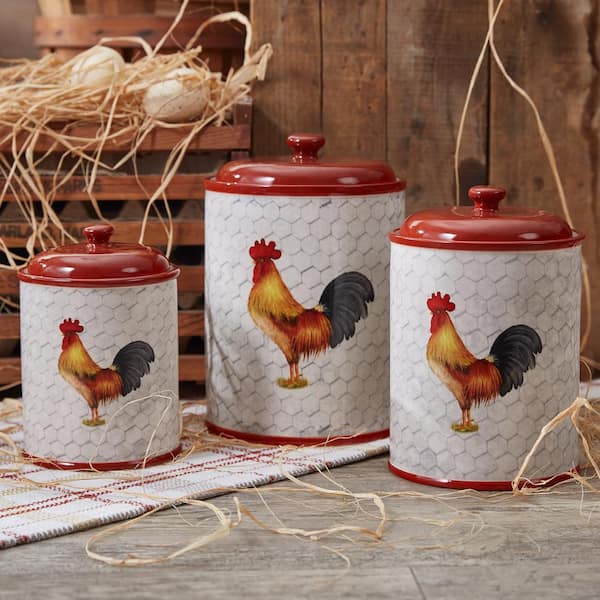 Park Designs Break Of Day Rooster Stoneware Ceramic Canister Set