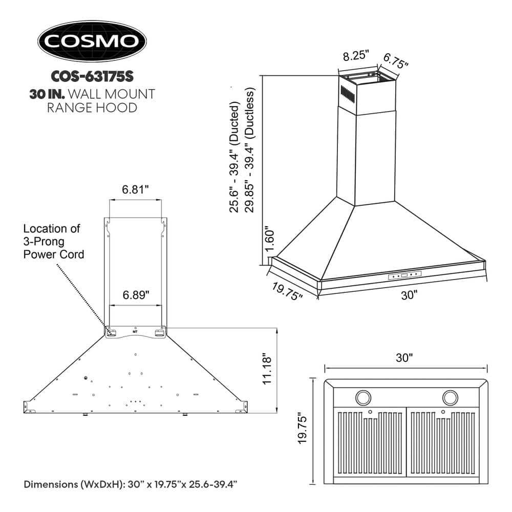 30-Inch Stainless Steel Wall-Mount Convertible Range Hood
