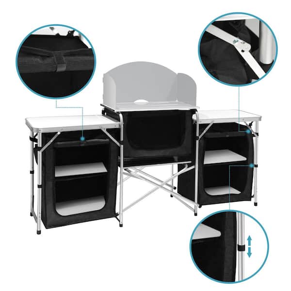 REDCAMP Portable Camping Kitchen, Folding Camping Kitchen Station with  Storage Organizer and Hooks, Camping Cooking Table for BBQ, Party and Picnic