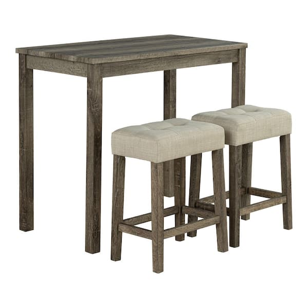 Protan 3-Piece Rectangular Brown Wood Top Dining Room Set with Biscuit-Tufted Seat (Seats 2)
