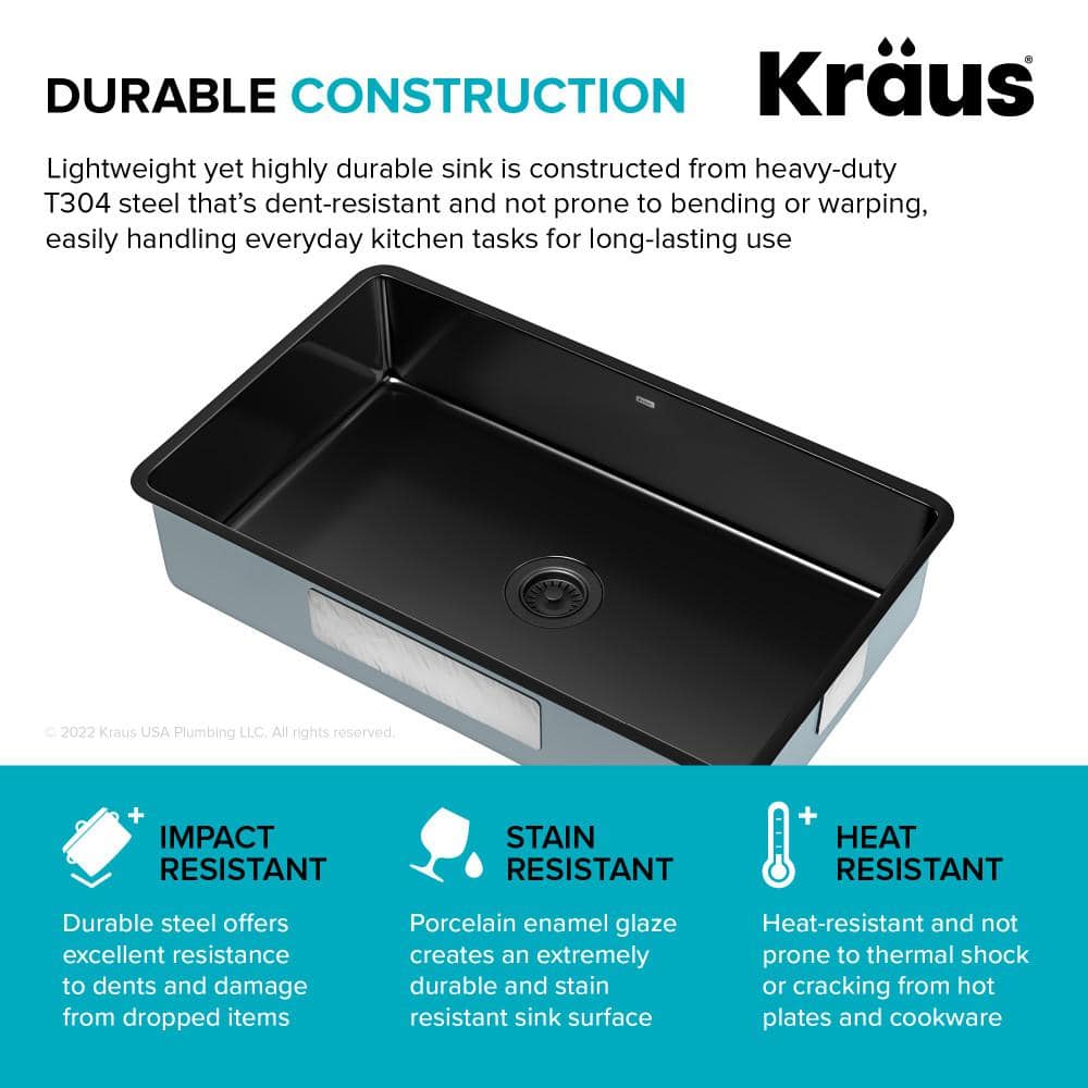 Glossy Black Porcelain Enameled Steel Undermount Kitchen Sink
