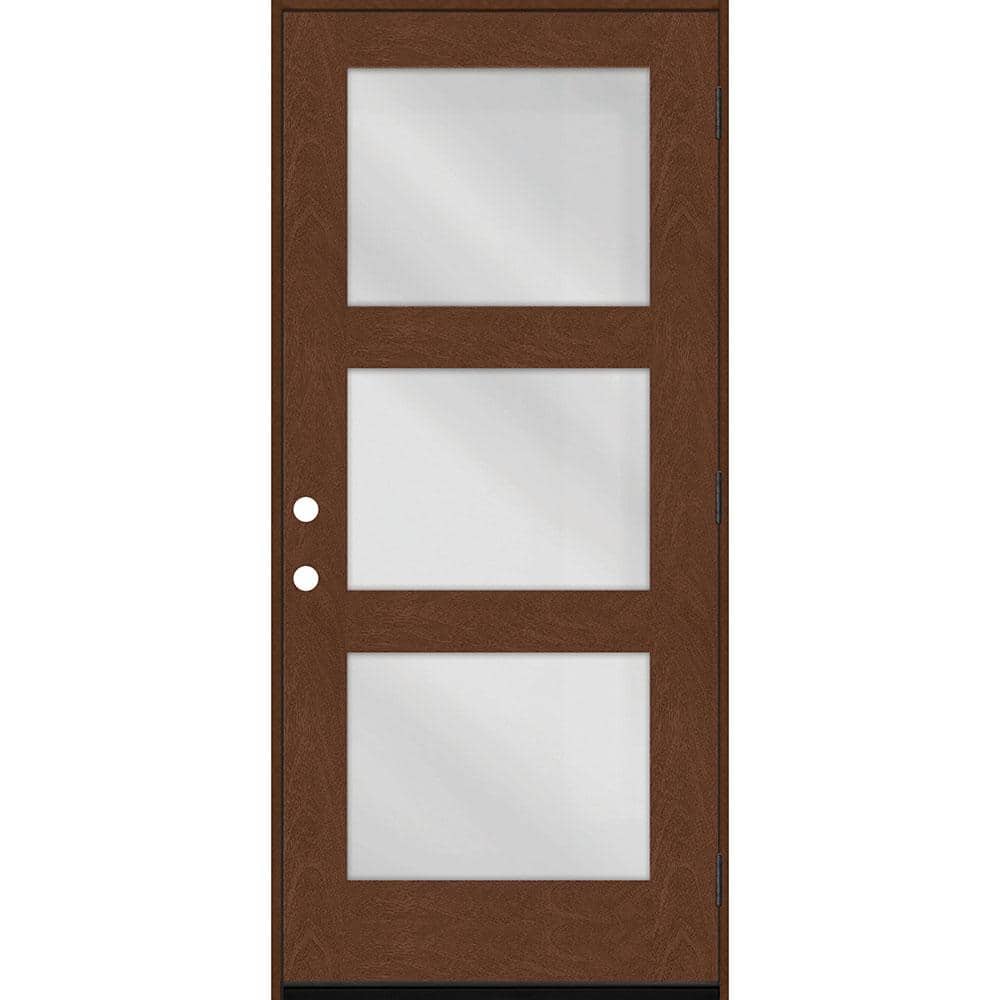 Regency 32 in. x 80 in. Modern 3Lite Equal Clear Glass LHOS Chestnut Mahogany Fiberglass Prehung Front Door w/6 in. Jamb price history on PriceWatchPro