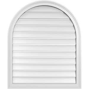30 in. x 36 in. Round Top White PVC Paintable Gable Louver Vent Functional