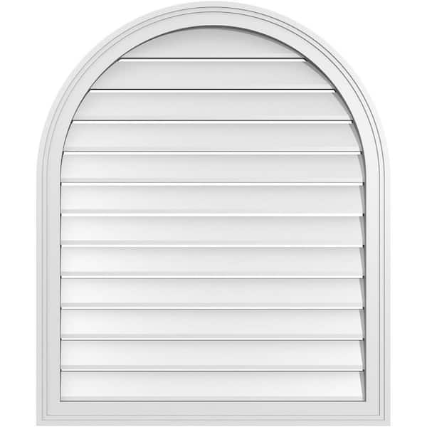 Ekena Millwork 30 in. x 36 in. Round Top White PVC Paintable Gable Louver Vent Functional