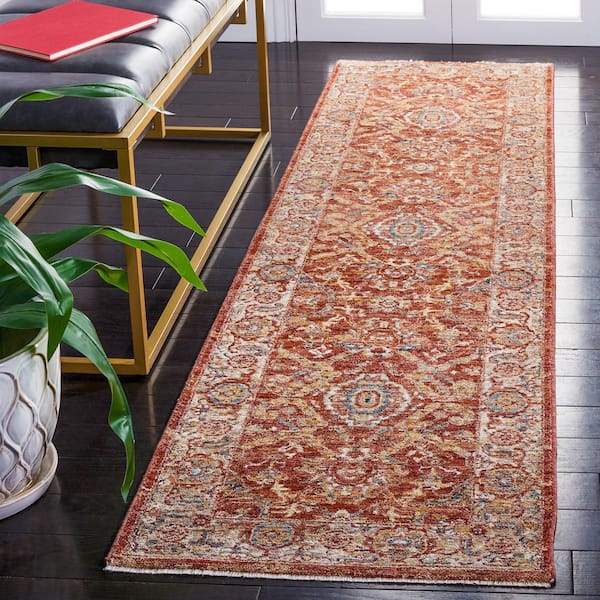 Valencia 2 ft. x 8 ft. Rust/Beige Distressed Border Ornate Runner Rug