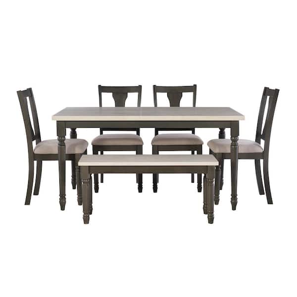 Angie 6-Piece Rectangle Dark Gray and Smokey White Wood Top Dining Room Set Seats 6