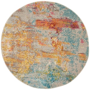 Celestial Sealife Multicolor 4 ft. x 4 ft. Abstract Modern Round Area Rug