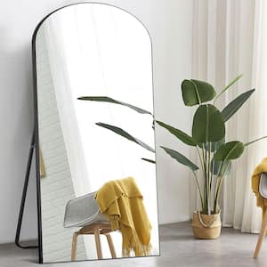 71 in. x 31 in. Modern Arched Shape Wood Framed Black Standing Mirror Full Length Floor Leaning Mirror