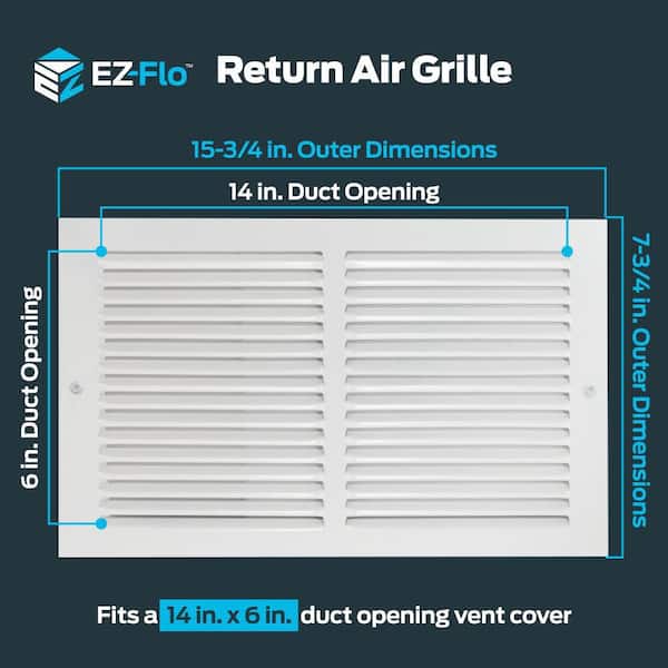 14 in. x 6 in. Steel Return Air Grille, White