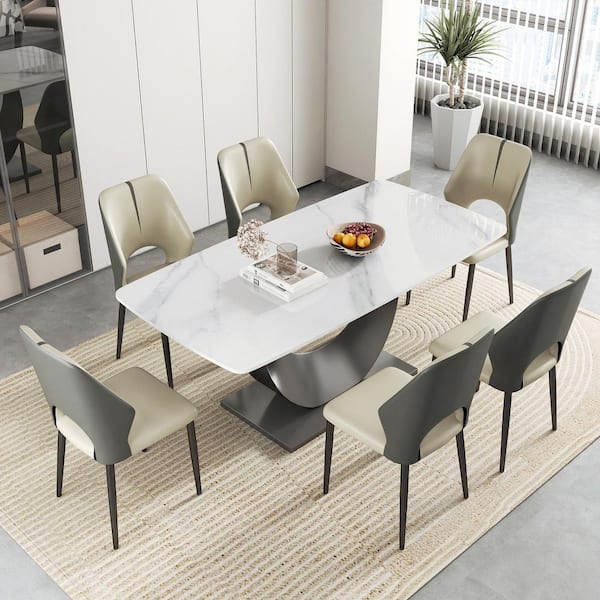 Magic Home 70.87 in. White Sintered Stone Tabletop Gunmetal