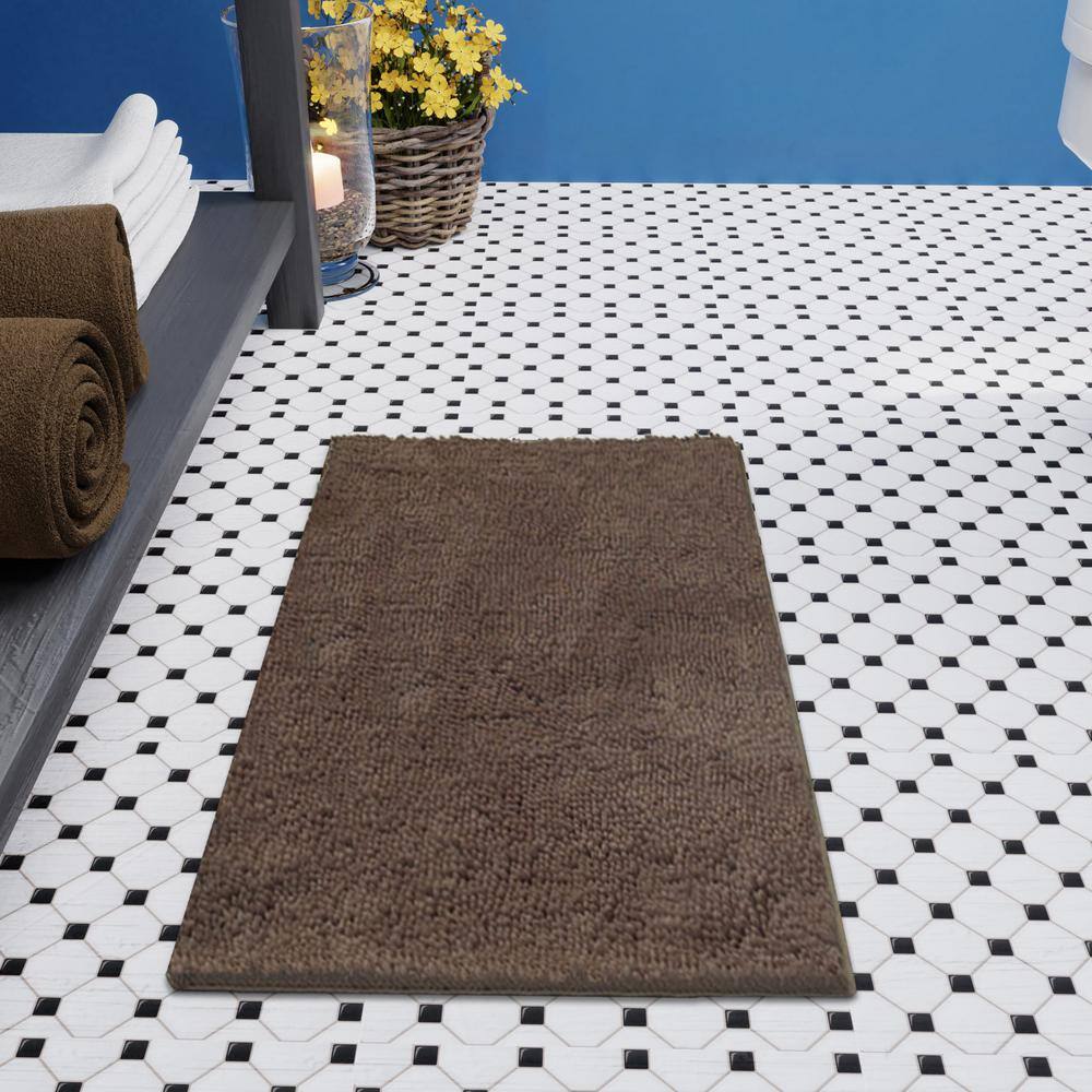 Brown Plush Shag Chenille Bath Mat Set