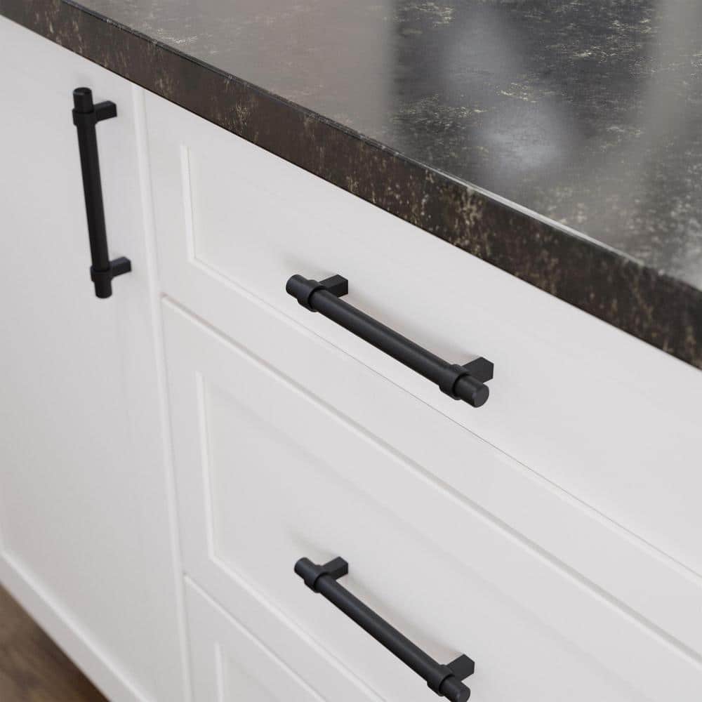 Matte Black Modern Brass Bar Drawer Pulls with Mounting Hardware