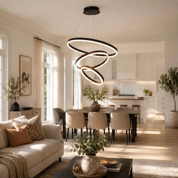 23.6 in. 3-Light Black Integrated LED Modern Geometric Ring Pendant Light for bedrooms, and living rooms