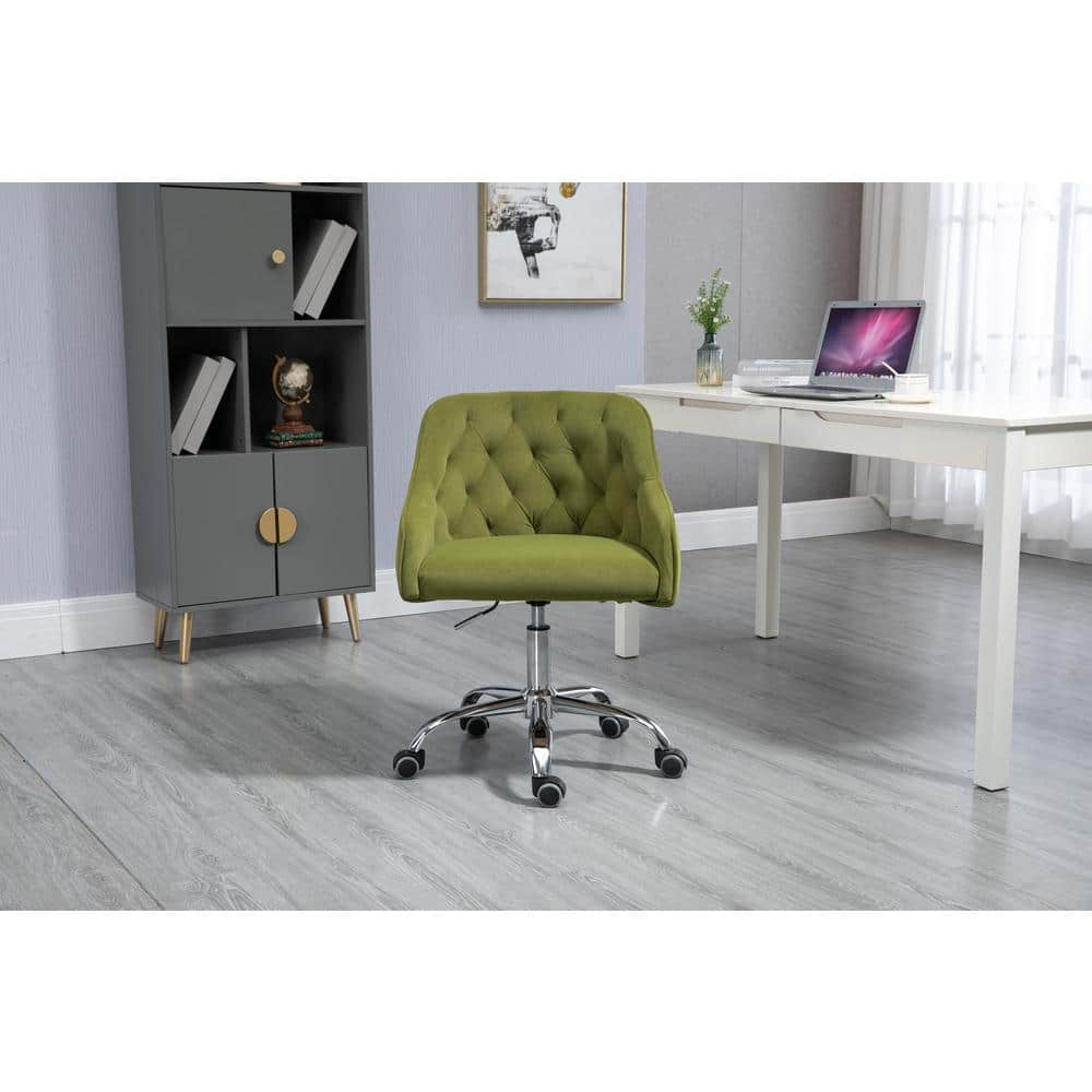 Green Faux Leather Chair Cute Computer Task Chair with Armrest and Backrest