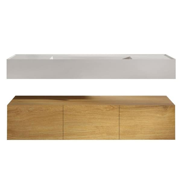 Zeus & Ruta 48 in. W x 18.1 in. D x 16.7 in. H Single Sink Bath Vanity in Oak with White Solid Surface Top and 3-Doors