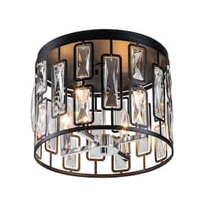 13 in. 4-Light Black Flush Mount with Clear Crystals