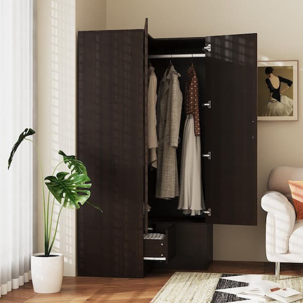 FUFU&GAGA Dark Brown Wooden 35.4 in. W x 19.8 in. D x 70.9 in. H