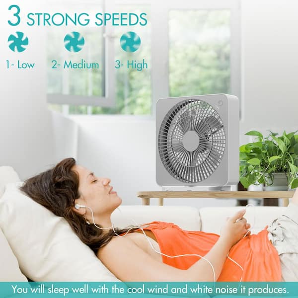 panergy 10 Speed Grey White Small Box Fan, Powered by AC Adapter, Window Fan for Bedroom Bathroom Kitchen THD-ZL2002Y-W - The Home Depot