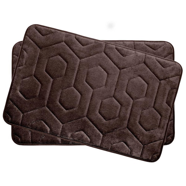 BounceComfort Hexagon Espresso 17 in. x 24 in. Memory Foam Bath Mat Set (2-Piece)