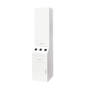 15.75 in. W x 17.72 in. D x 71.26 in. H White Linen Cabinet Salon Station, Barber Stations with 3-Hot Tool Holders