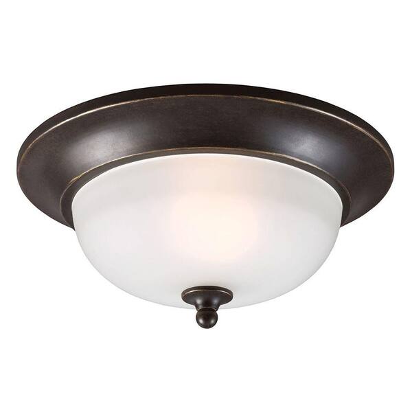 Generation Lighting Humboldt Park 1-Light Outdoor Burled Iron Ceiling Flushmount with Satin Etched Glass