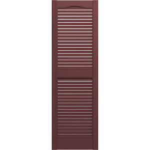 12 in. x 48 in. Louvered Vinyl Exterior Shutters Pair in Bordeaux